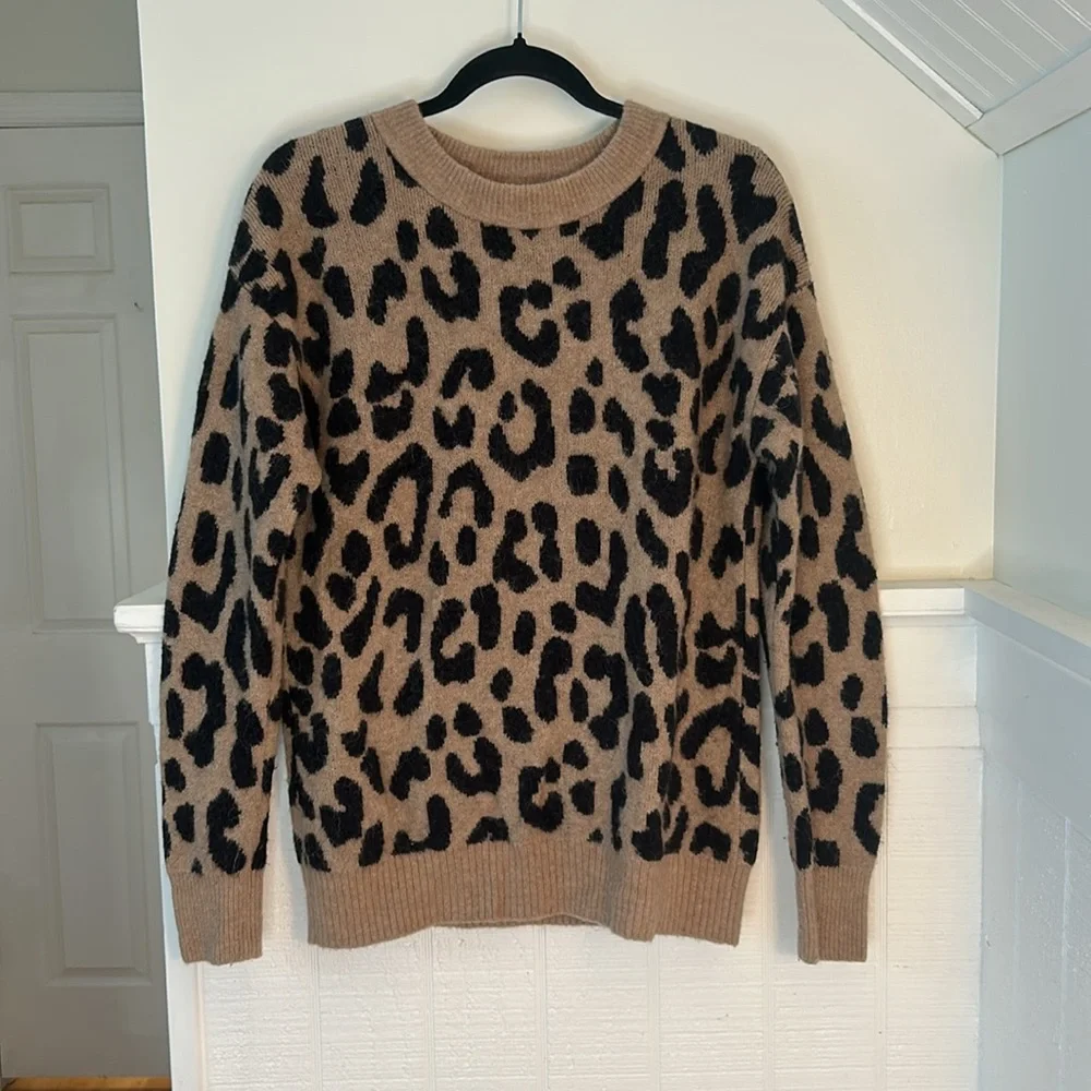 J. Crew Leopard Print Crewneck Merino Wool Alpaca Blend Sweater Women’s Small